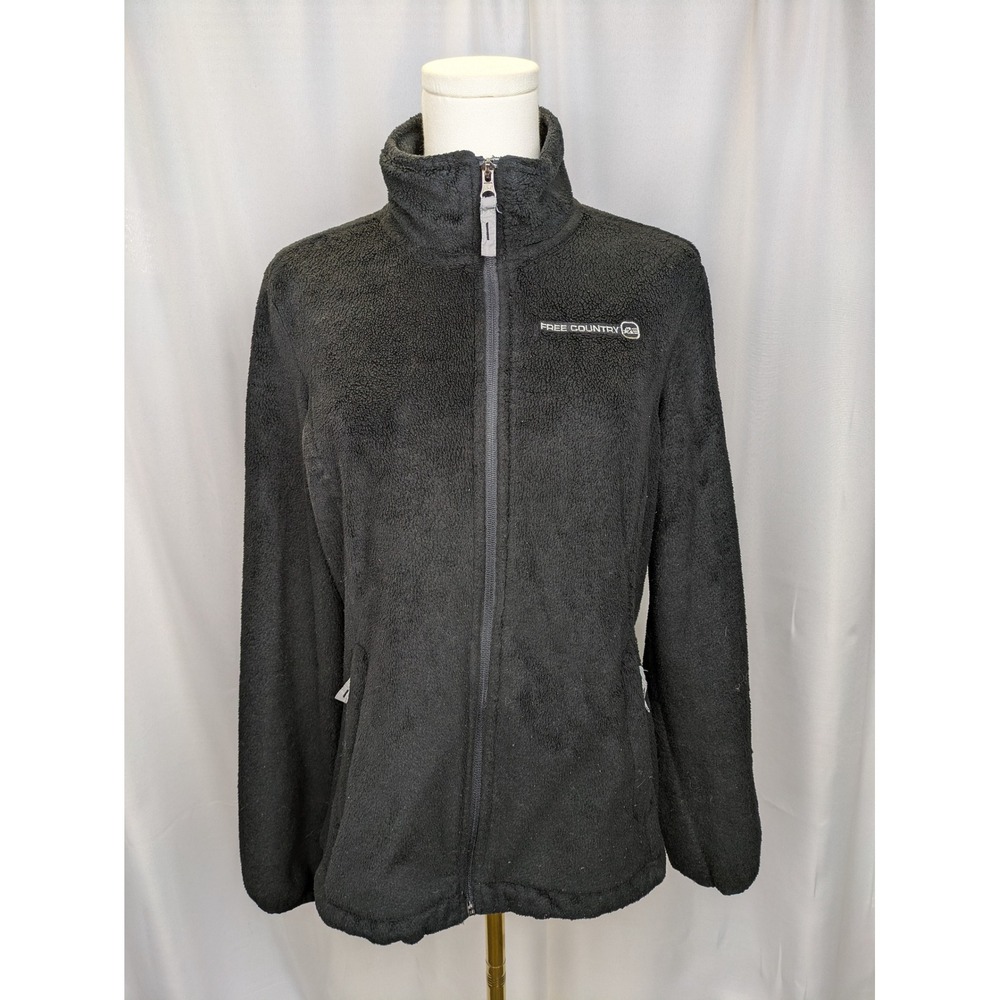 Free Country Fleece‎ Jacket Womens Size Small Black Full Zip Stand Collar